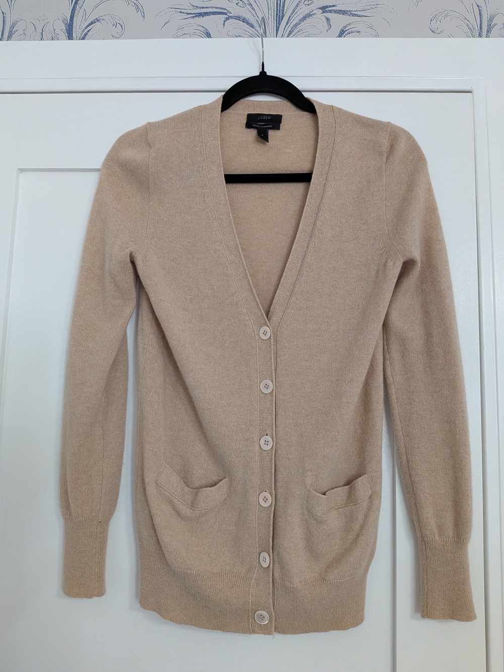 J. CREW Beige Italian Cashmere V-Neck Button Cardigan Sweater
